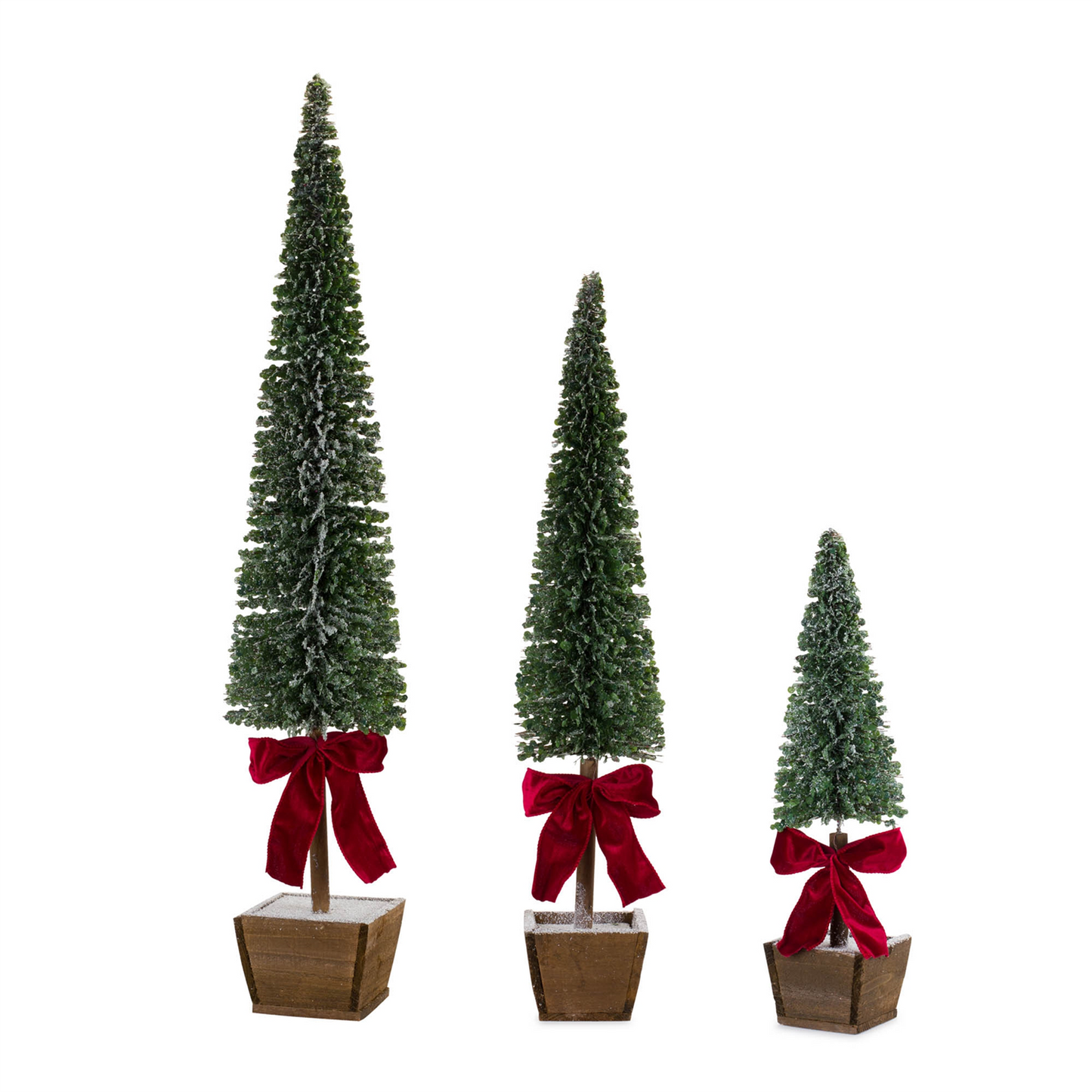 PVC Bottle Brush Design Pine Tree Decor with Bow (Set of 3) -Ship Only