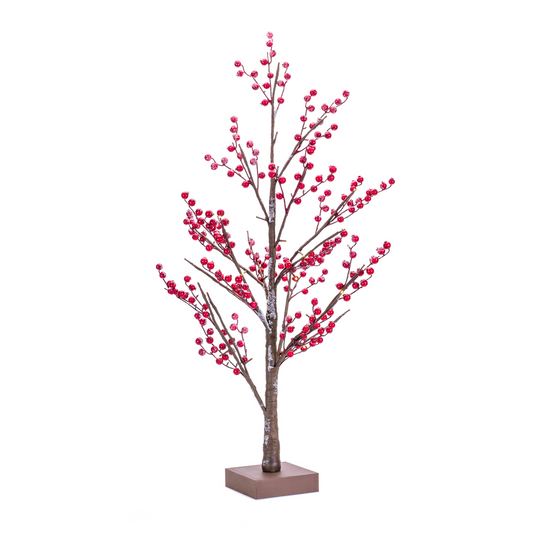 LED Lighted Frosted Berry Twig Tree with Base 38"H -Ship Only