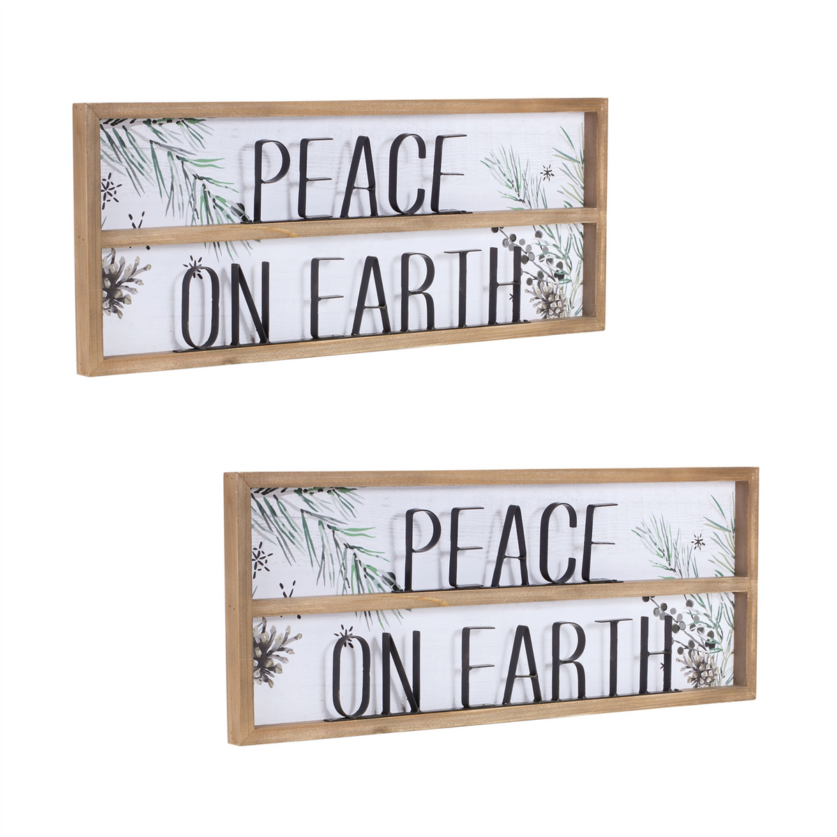Peace on Earth Sign (Set of 2) 23.5"L x 9.25"H Wood/MDF -Ship Only