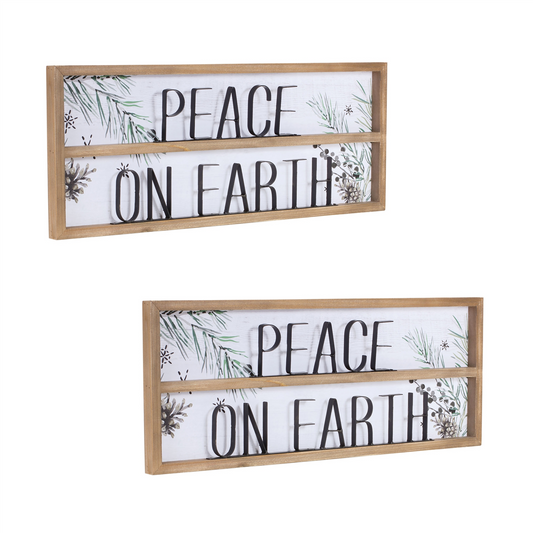 Peace on Earth Sign (Set of 2) 23.5"L x 9.25"H Wood/MDF -Ship Only