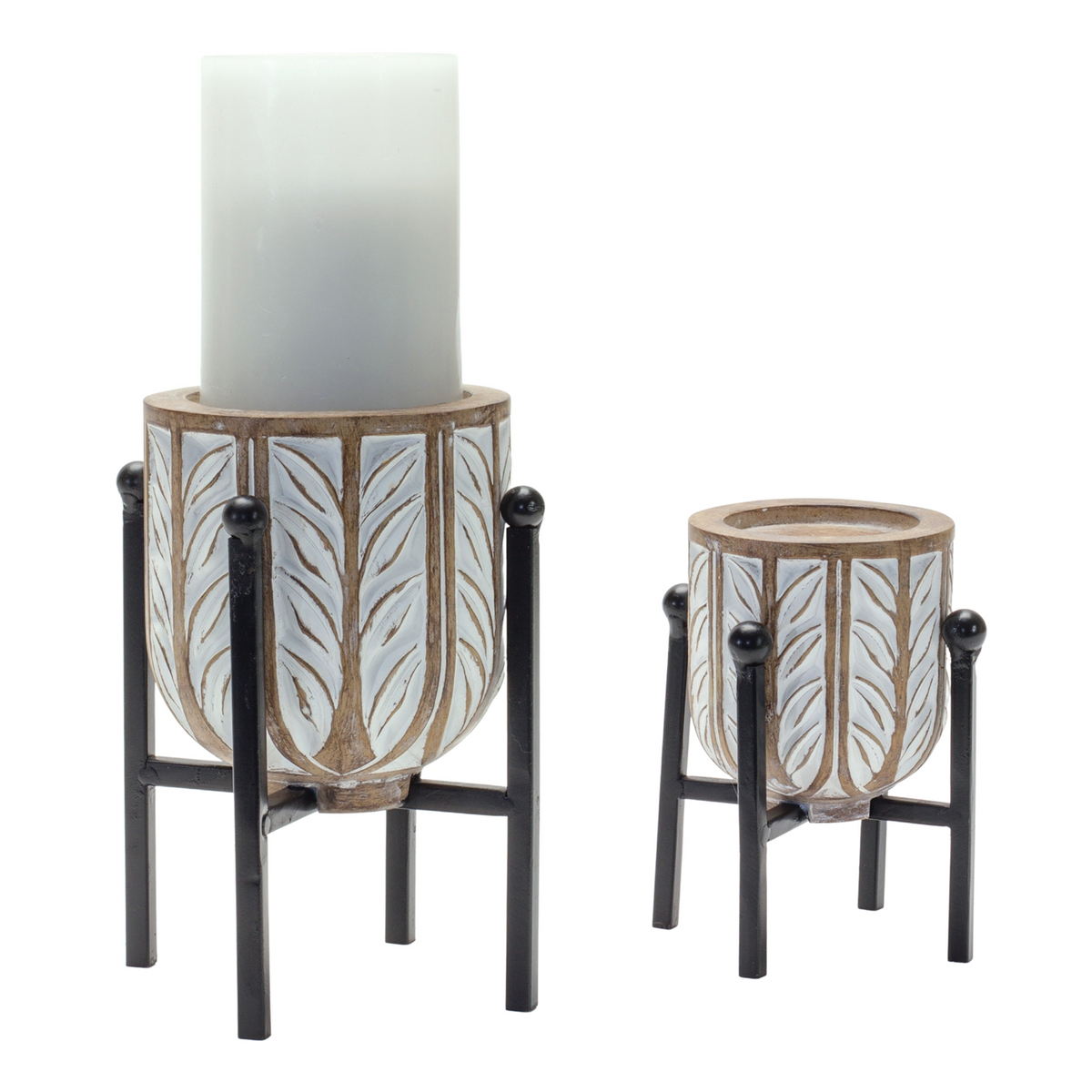 Candle Holder w/Stand (Set of 2) 5"H, 7"H Resin/Metal -Ship Only
