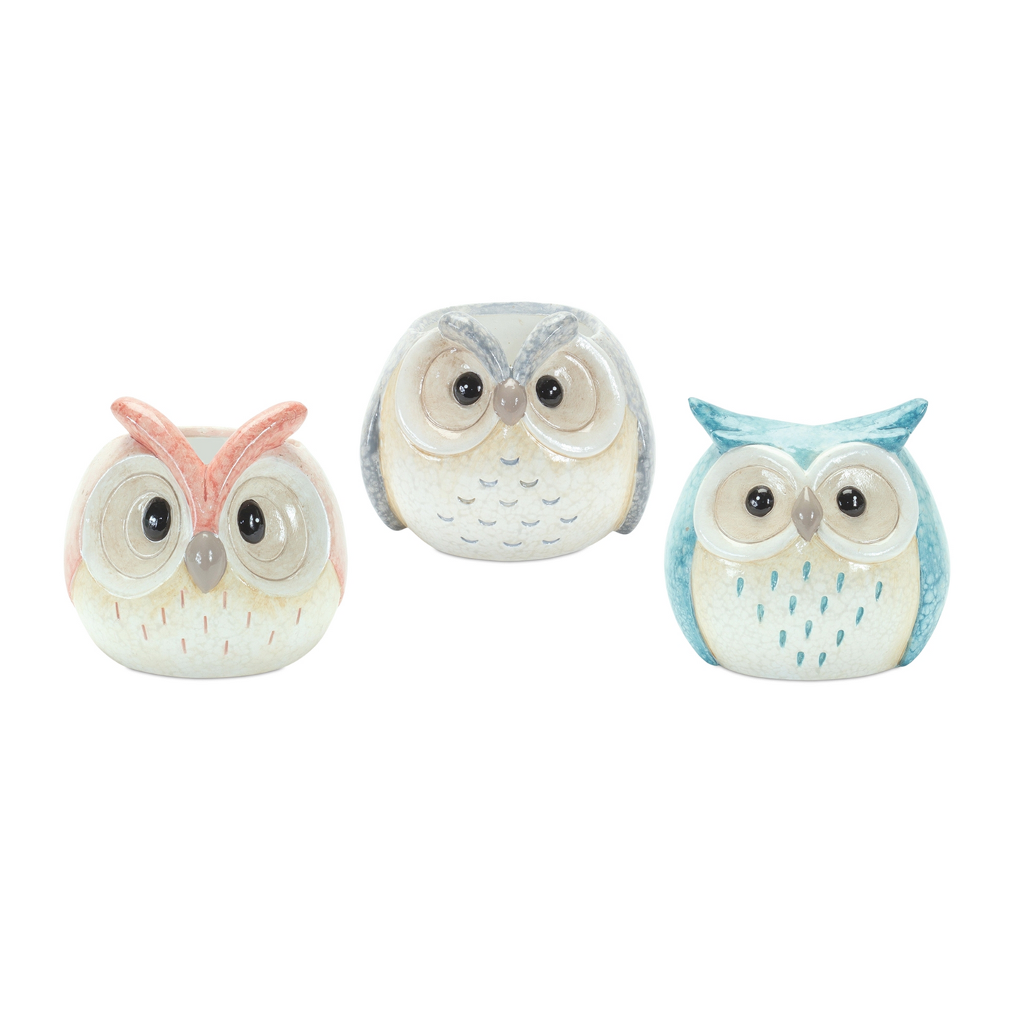 Whimsical Pastel Terra Cotta Owl Figurine (Set of 3) -Ship Only