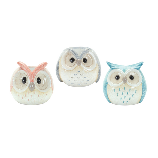Whimsical Pastel Terra Cotta Owl Figurine (Set of 3) -Ship Only