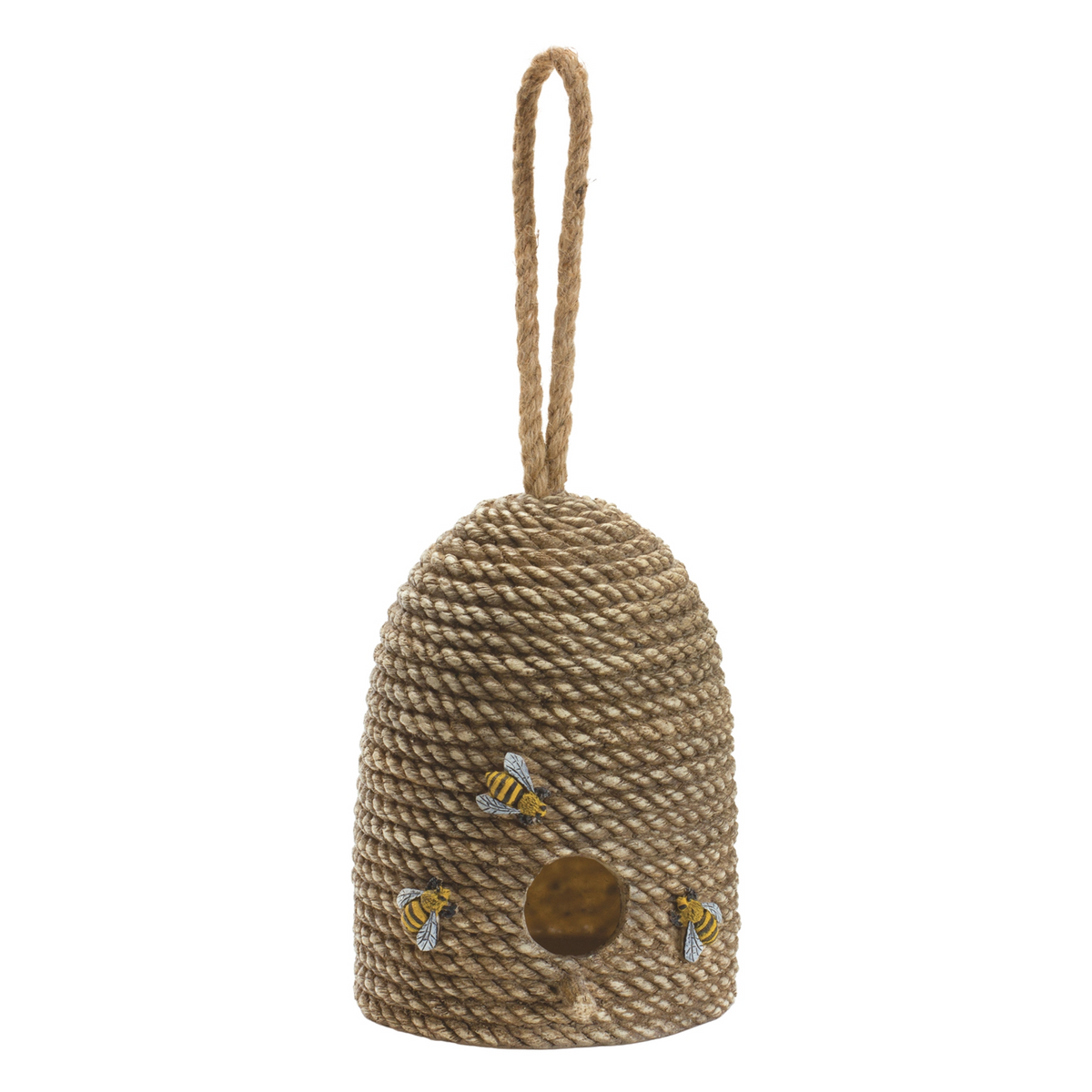Hanging Bee Hive Bird House with Rope Accent 8.5"H -Ship Only