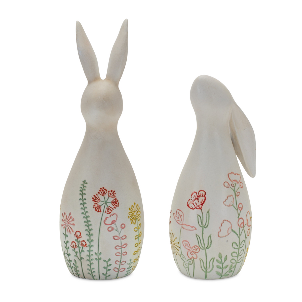 Modern Bunny Rabbit Figurine with Etched Floral Design (Set of 2) -Ship Only