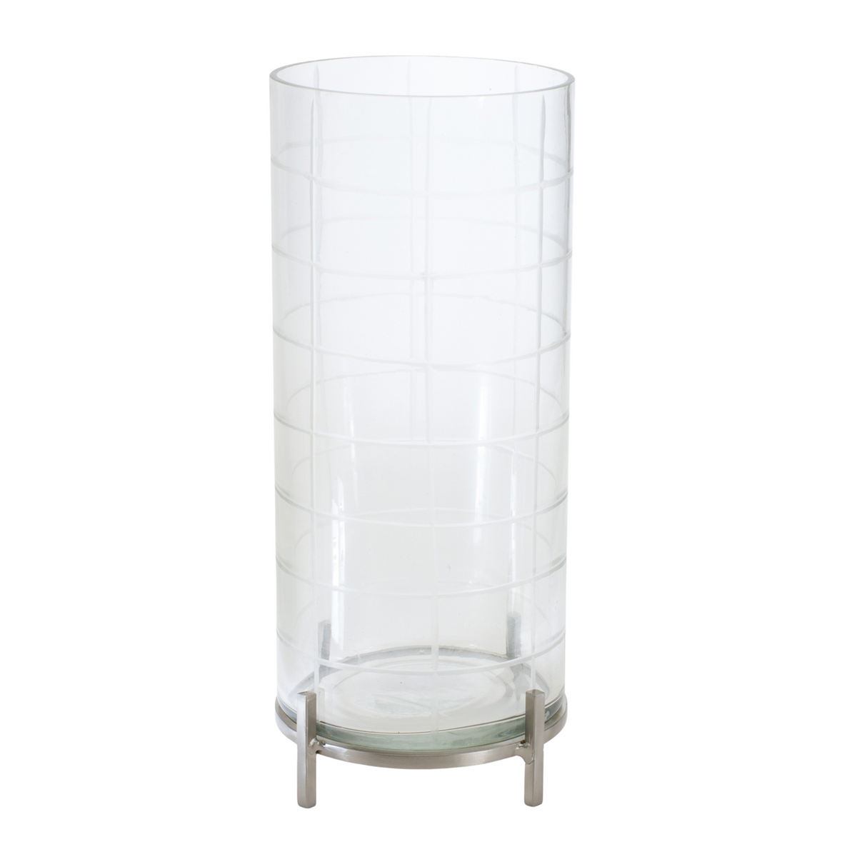 Patterned Glass Candle Holder with Metal Stand -Ship Only