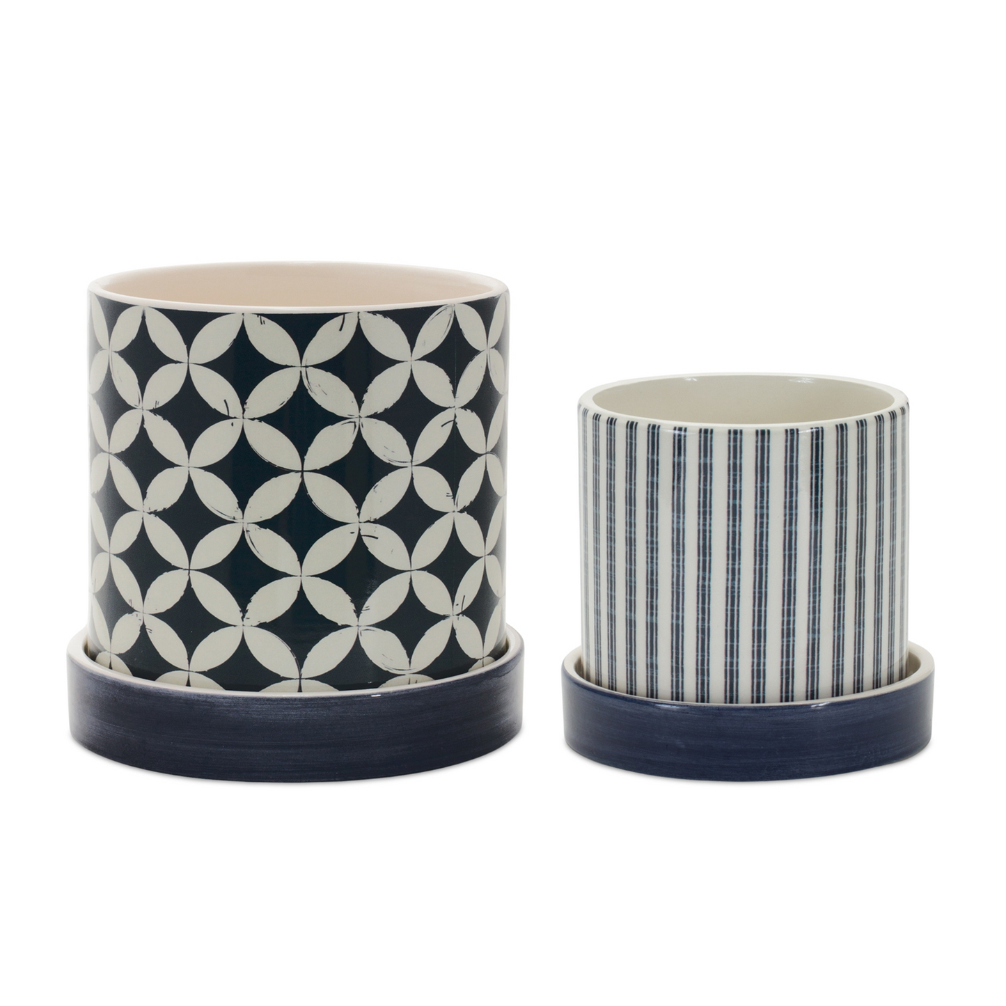 Geometric Pattern Planter with Plate (Set of 2) -Ship Only