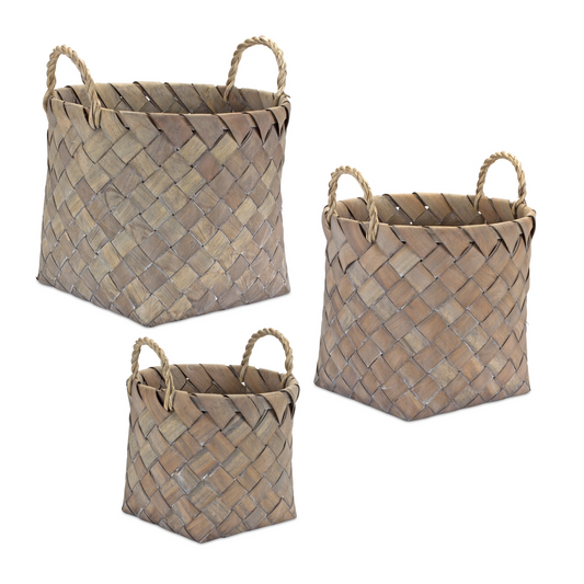 Basket (Set of 3) 9.5"D x 8.5"H, 12"D x 10.75"H, 13.5"D x 11.5"H Wicker -Ship Only
