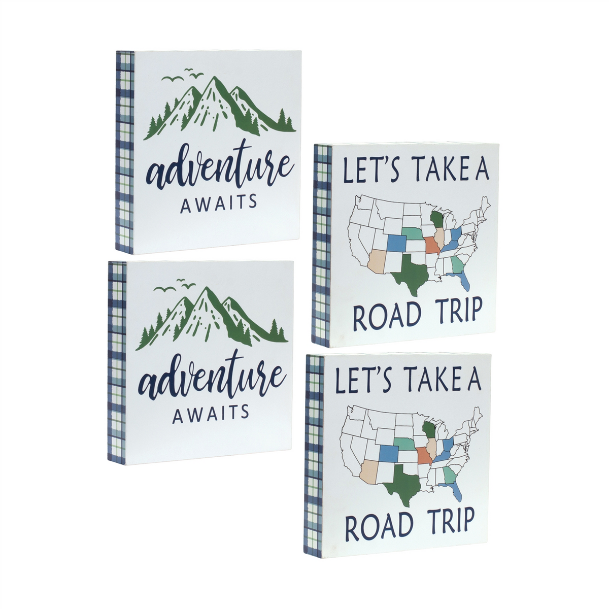 Wood Adventure Block Sentiment Sign (Set of 4) -Ship Only