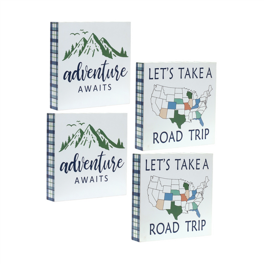 Wood Adventure Block Sentiment Sign (Set of 4) -Ship Only