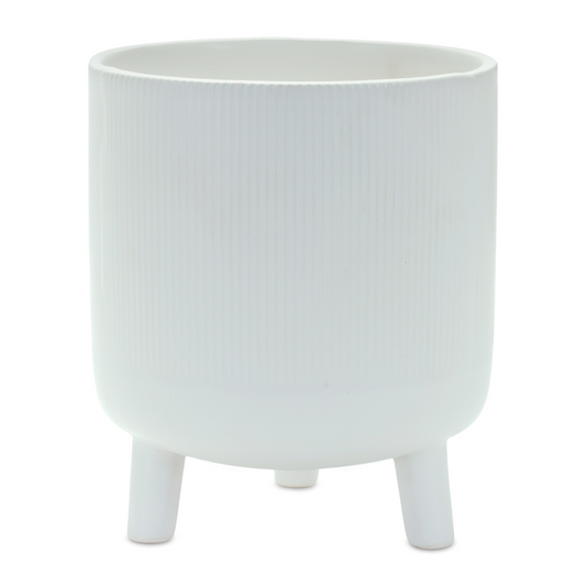 Ribbed Stone Footed Planter 7"H -Ship Only