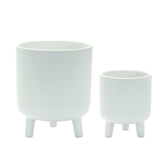 Ribbed Stone Footed Planter (Set of 2) -Ship Only