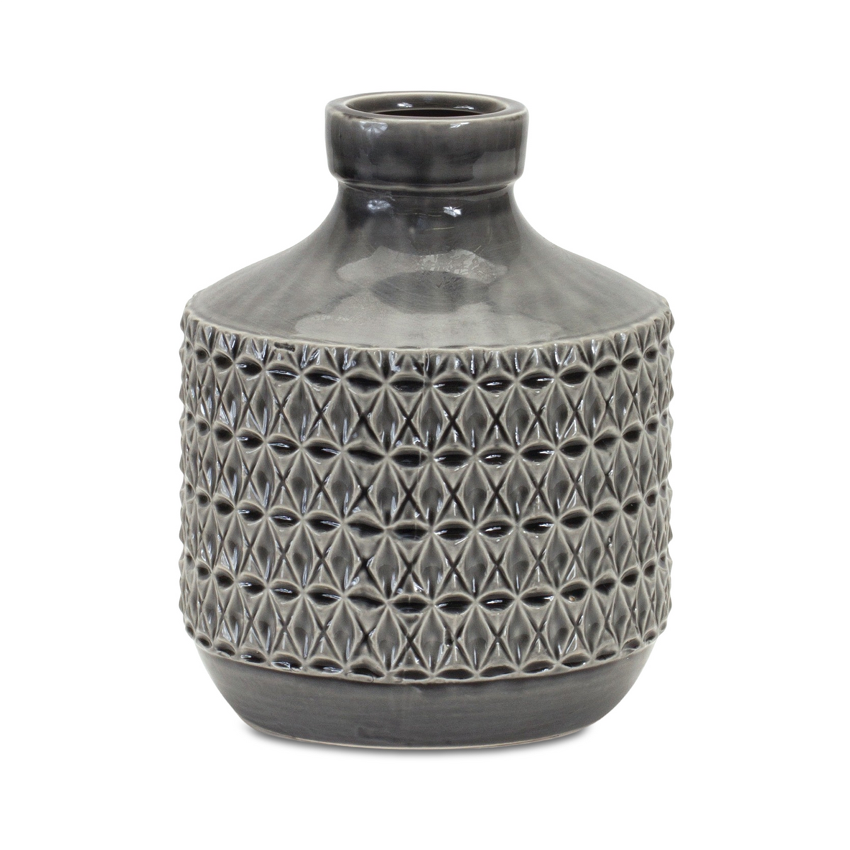 Goemetric Terra Cotta Vase with Black Finish 9"H -Ship Only