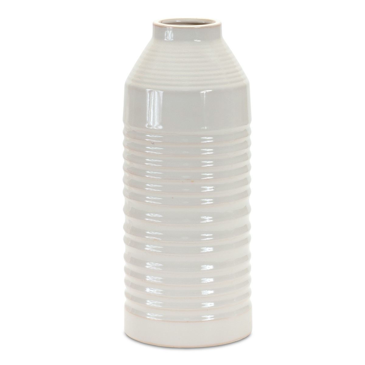 Modern Ribbed Terra Cotta Vase 14"H -Ship Only