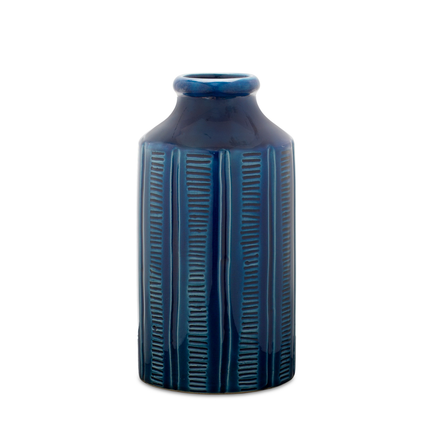 Blue Etched Terra Cotta Vase 10"H -Ship Only