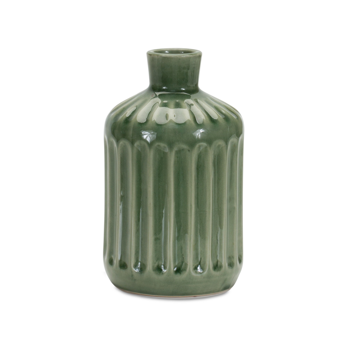 Green Ribbed Terra Cotta Vase 7"H -Ship Only