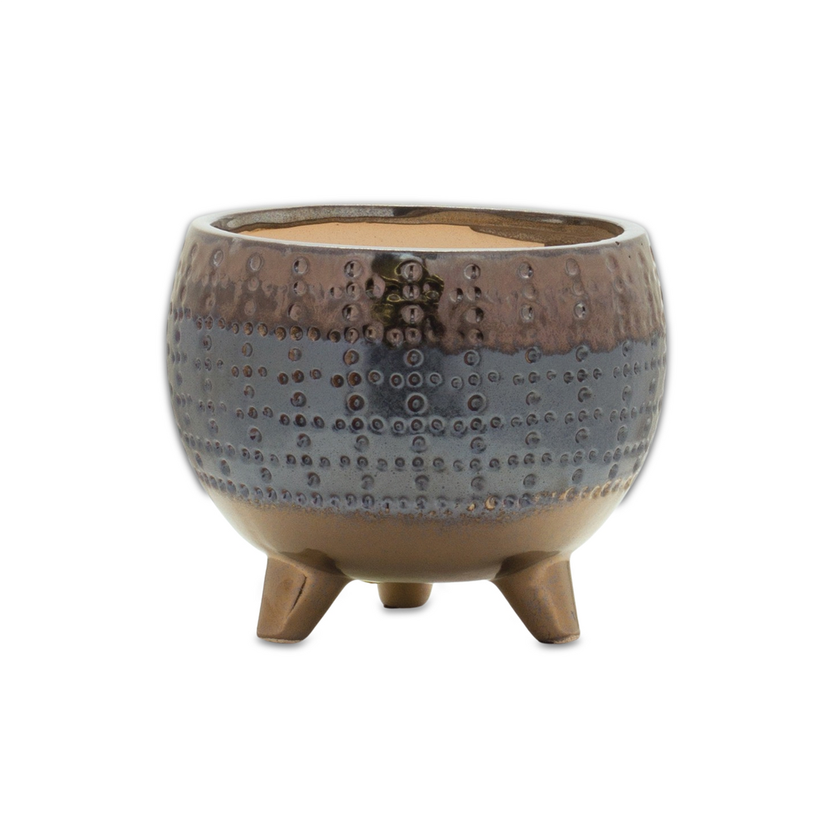 Dotted Ceramic Planter with Pewter Accent 5.25"H -Ship Only