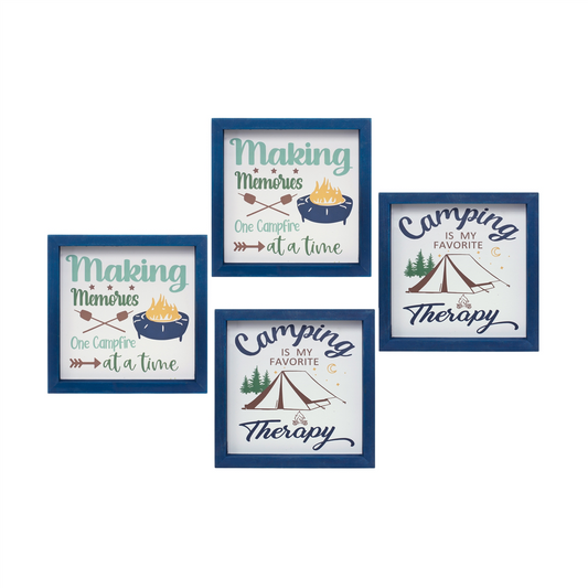 Wood Framed Camping Sentiment Sign (Set of 4) -Ship Only