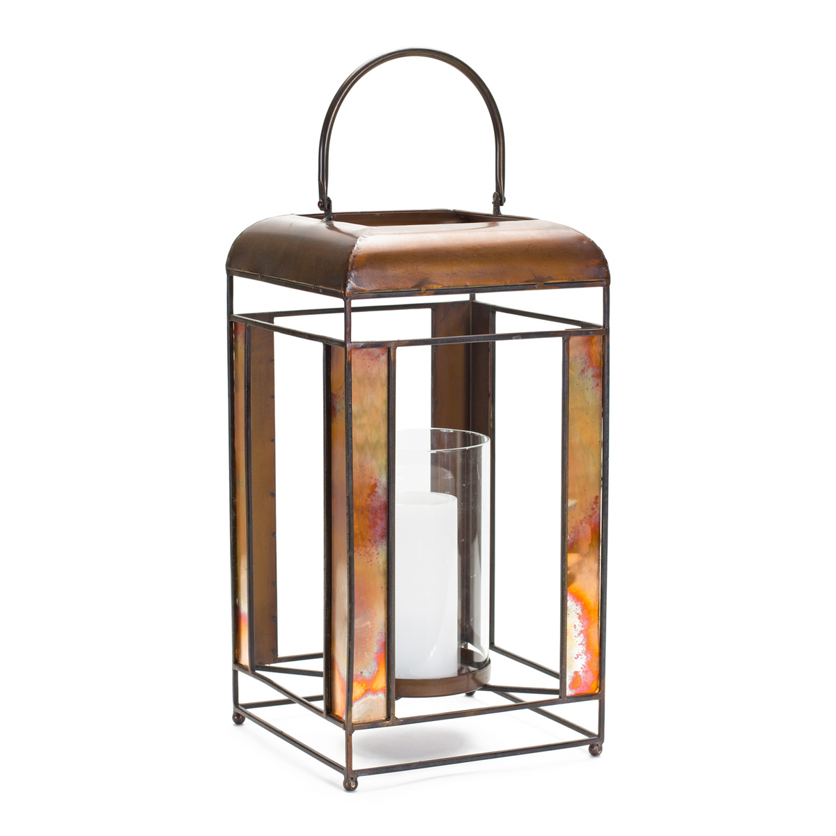 Bronze Metal Candle Holder with Glass Hurricane Stand -Ship Only