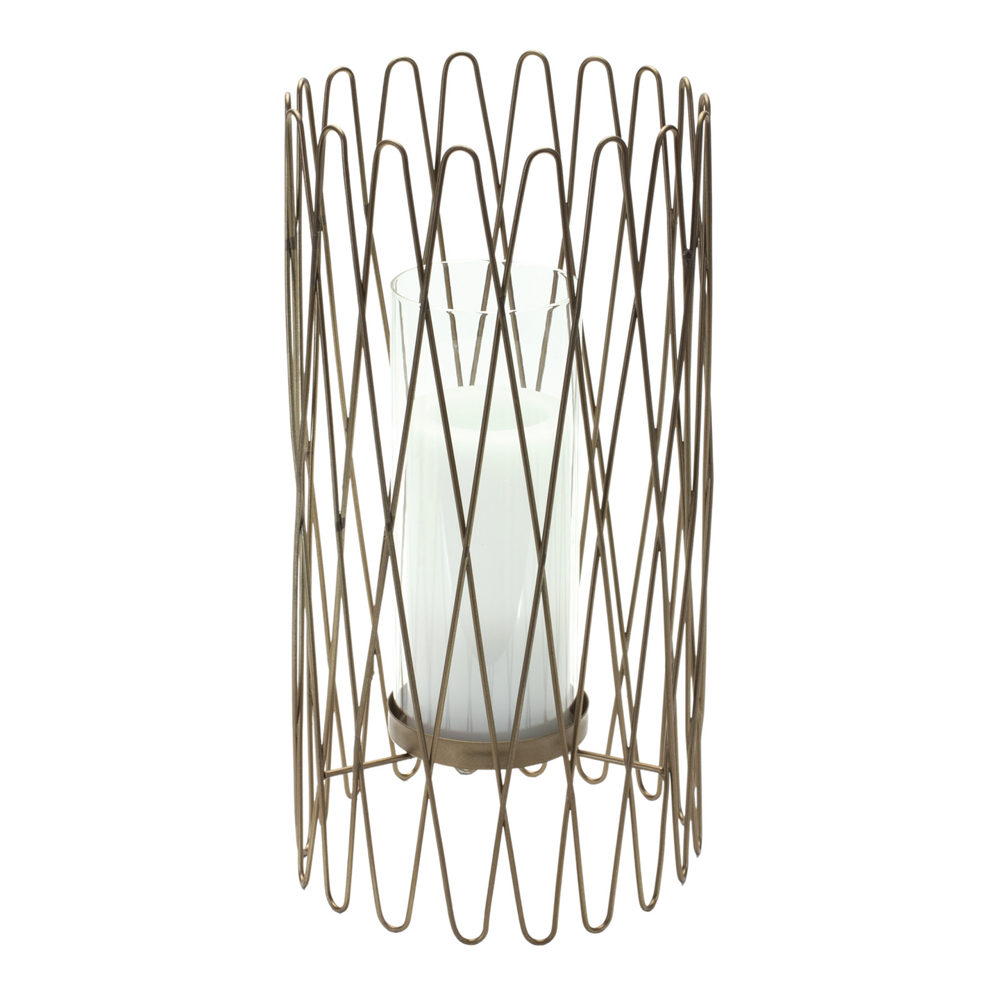 Geometric Iron Candle Holder with Glass Hurricane -Ship Only