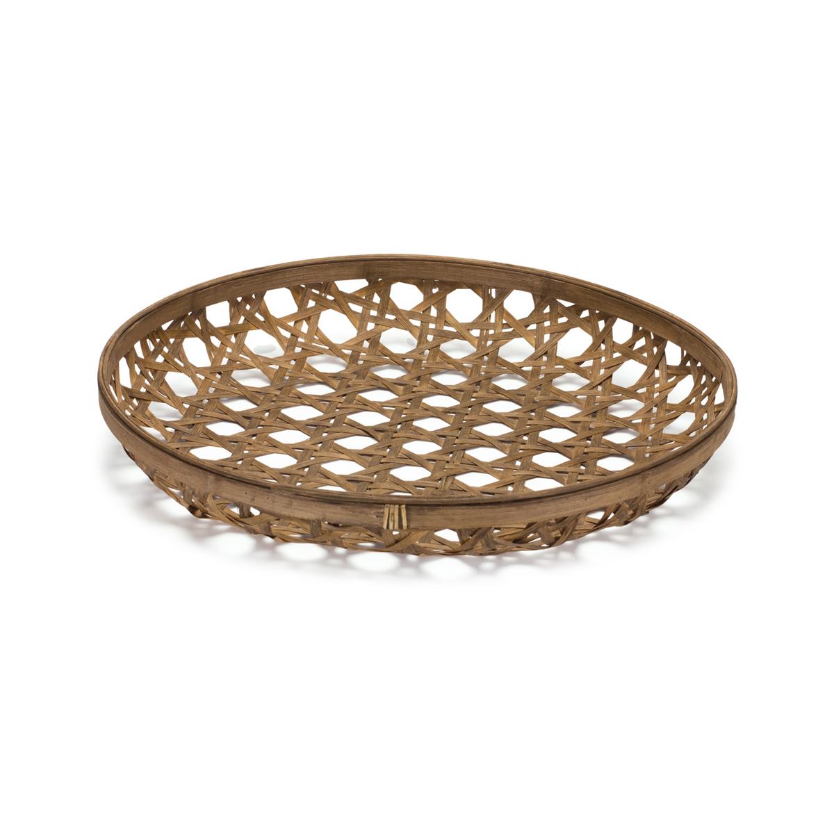 Large Round Bamboo Wooden Tray 22.25"D -Ship Only