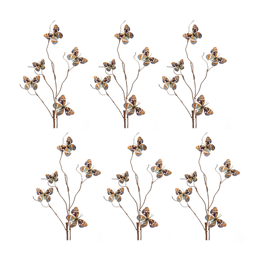 Blue and Orange Wire Butterfly Spray (Set of 6) -Ship Only