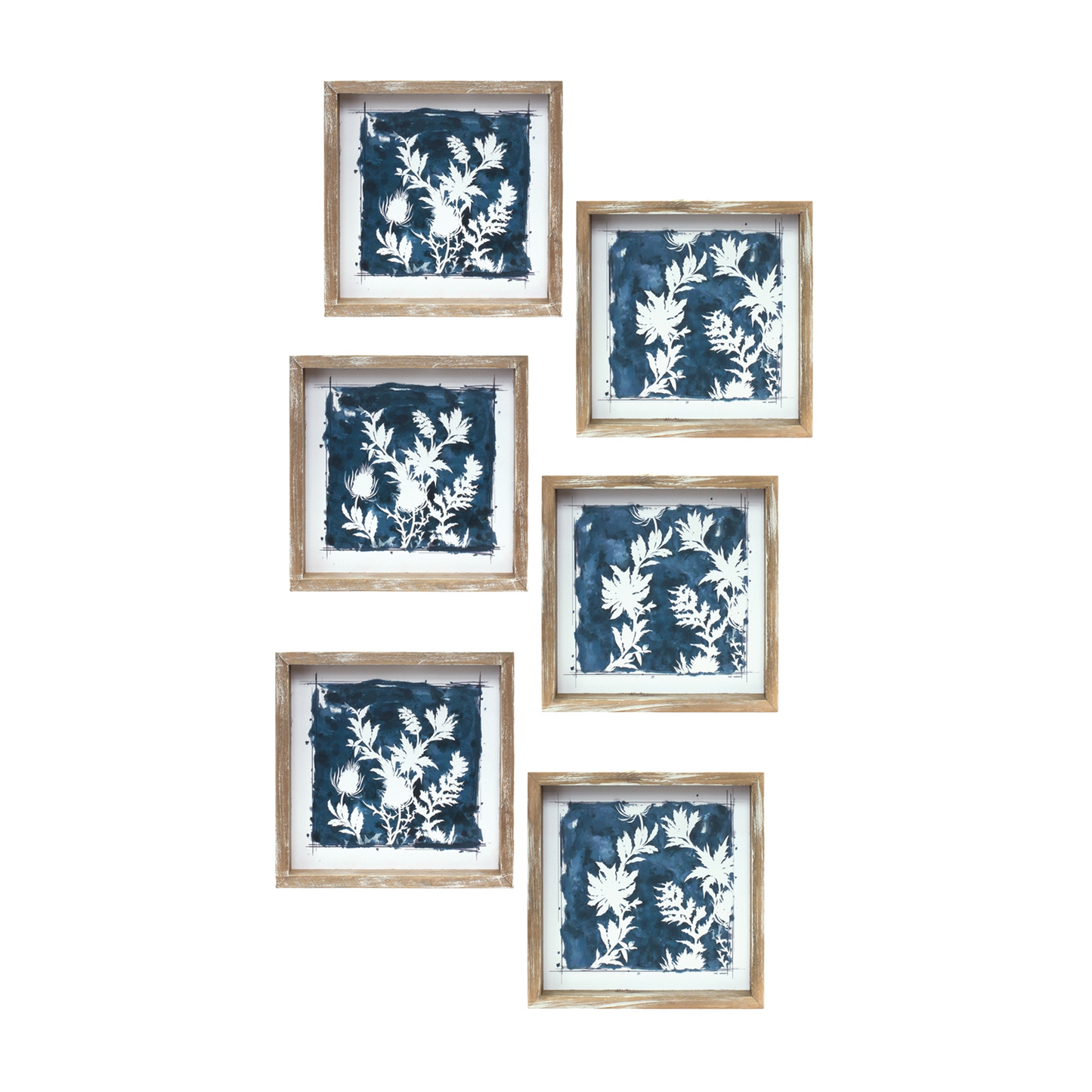 Wood Framed Floral Outline Print (Set of 6) -Ship Only