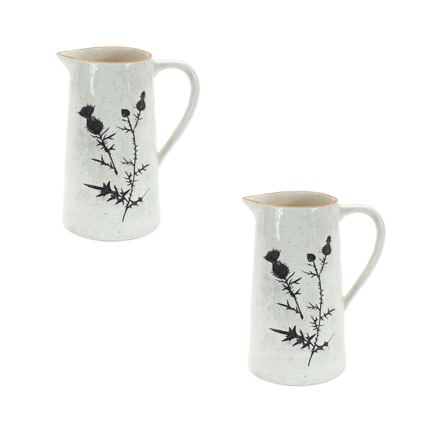 Rustic Thistle Etched Pitcher Vase with Speckled Finish (Set of 2) -Ship Only