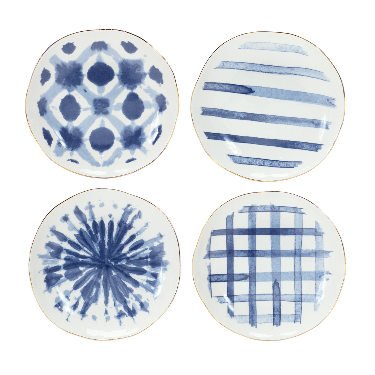 Coastal Tie-Dye Design Ceramic Plate (Set of 4) -Ship Only