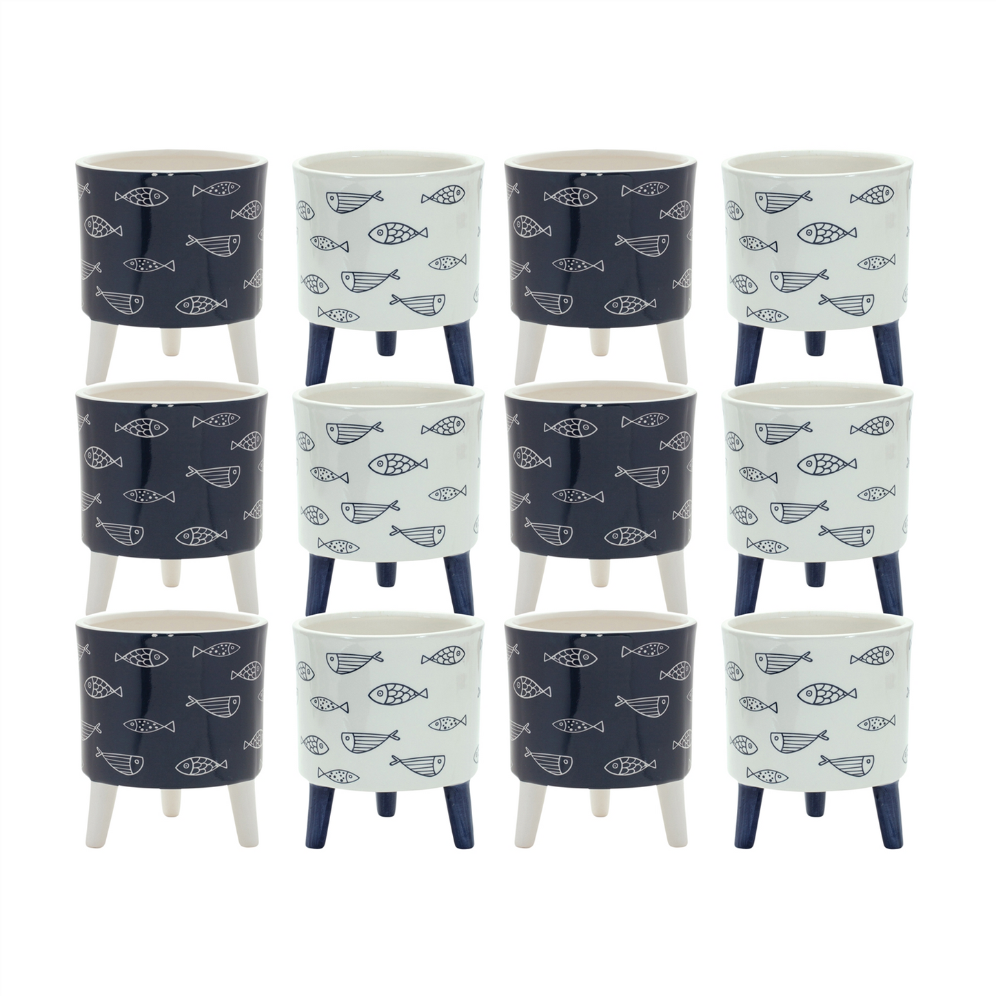 Coastal Fish Pattern Planter with Legs (Set of 12) -Ship Only