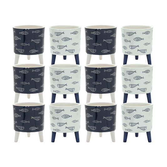 Coastal Fish Pattern Planter with Legs (Set of 12) -Ship Only