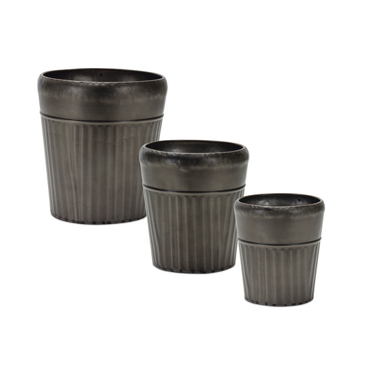 Pewter Metal Planter with Tapered Design (Set of 3) -Ship Only
