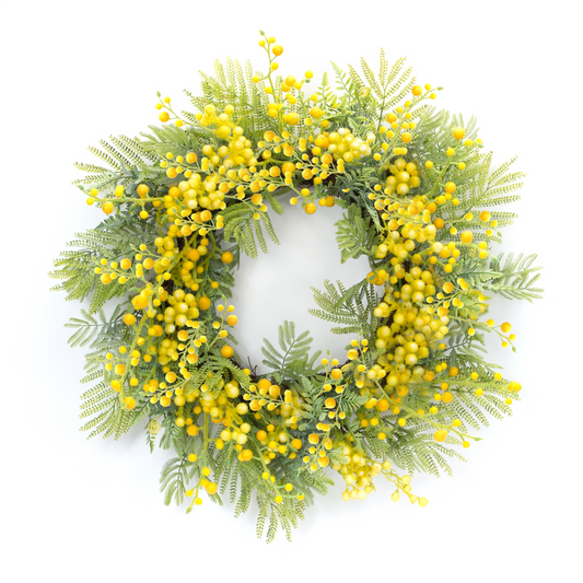 Fern and Mimosa Wreath 27”D Plastic -Ship Only