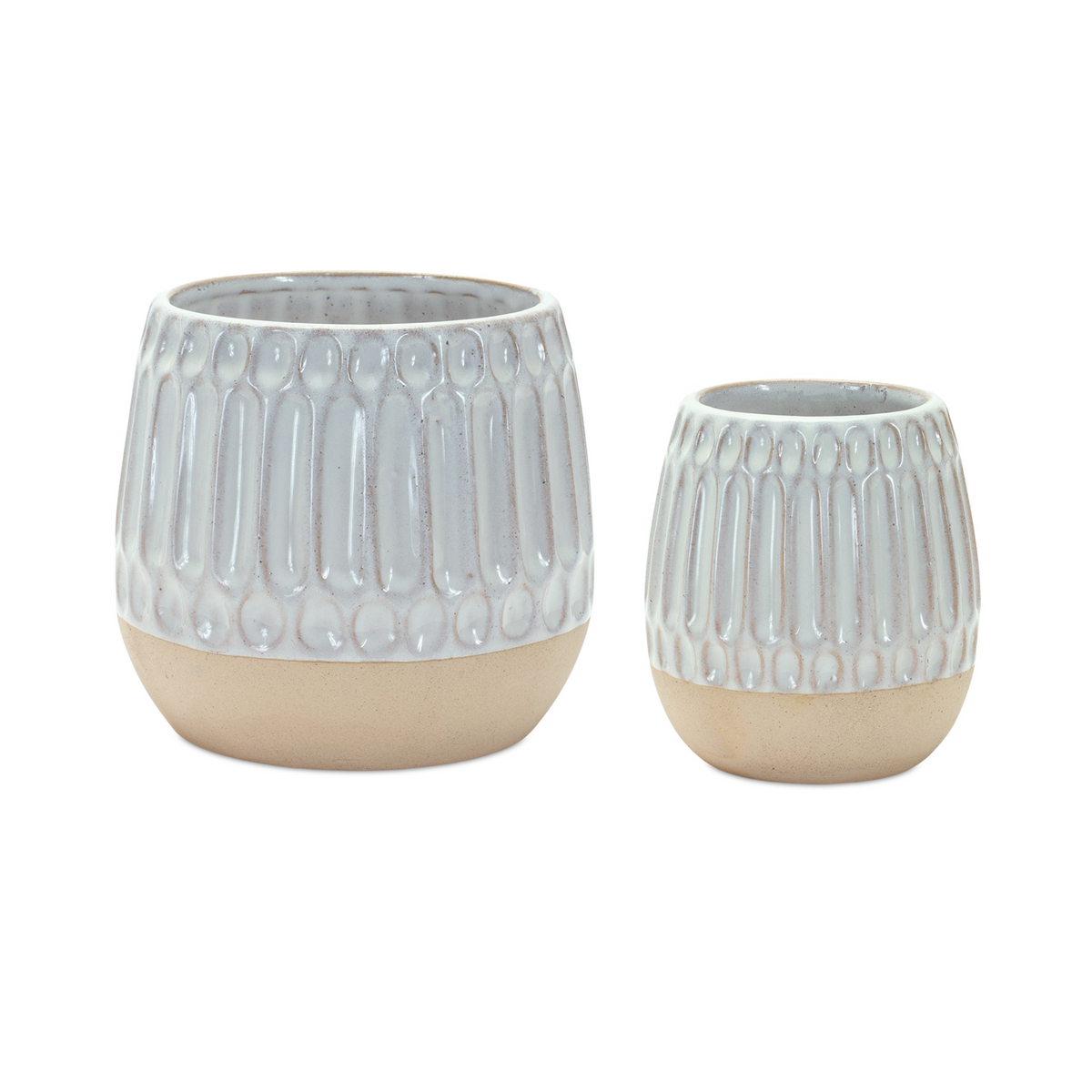 Ribbed Porcelain Vase with Two Tone Design (Set of 2) -Ship Only