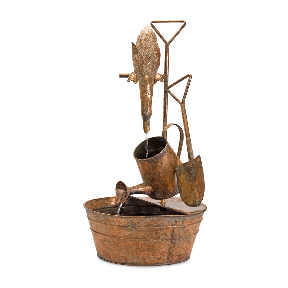 Rustic Metal Fountain with Duck and Watering Can 33"H -Ship Only