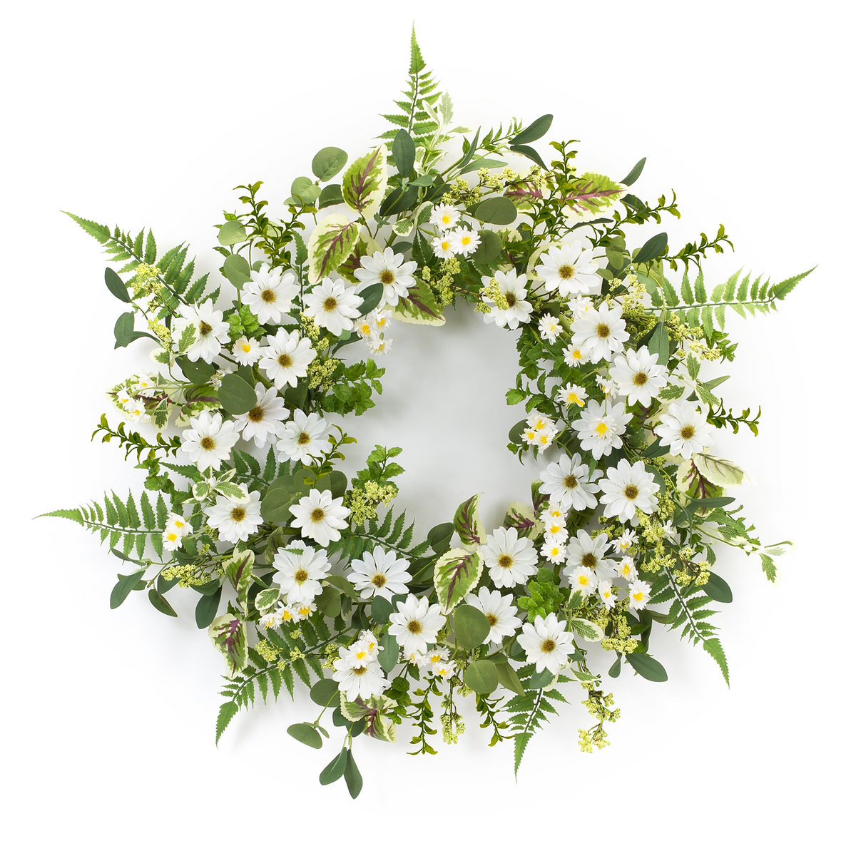 Mixed Fern and Daily Floral Wreath 22.5"D -Ship Only