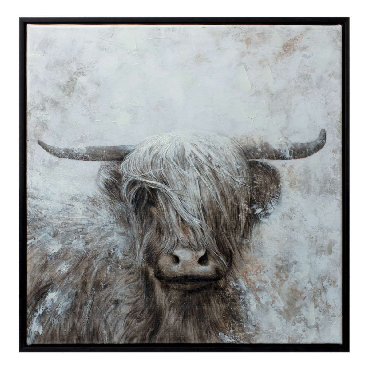 Framed Mountain Bull Canvas Painting Wall Art 20.5"SQ -Ship Only