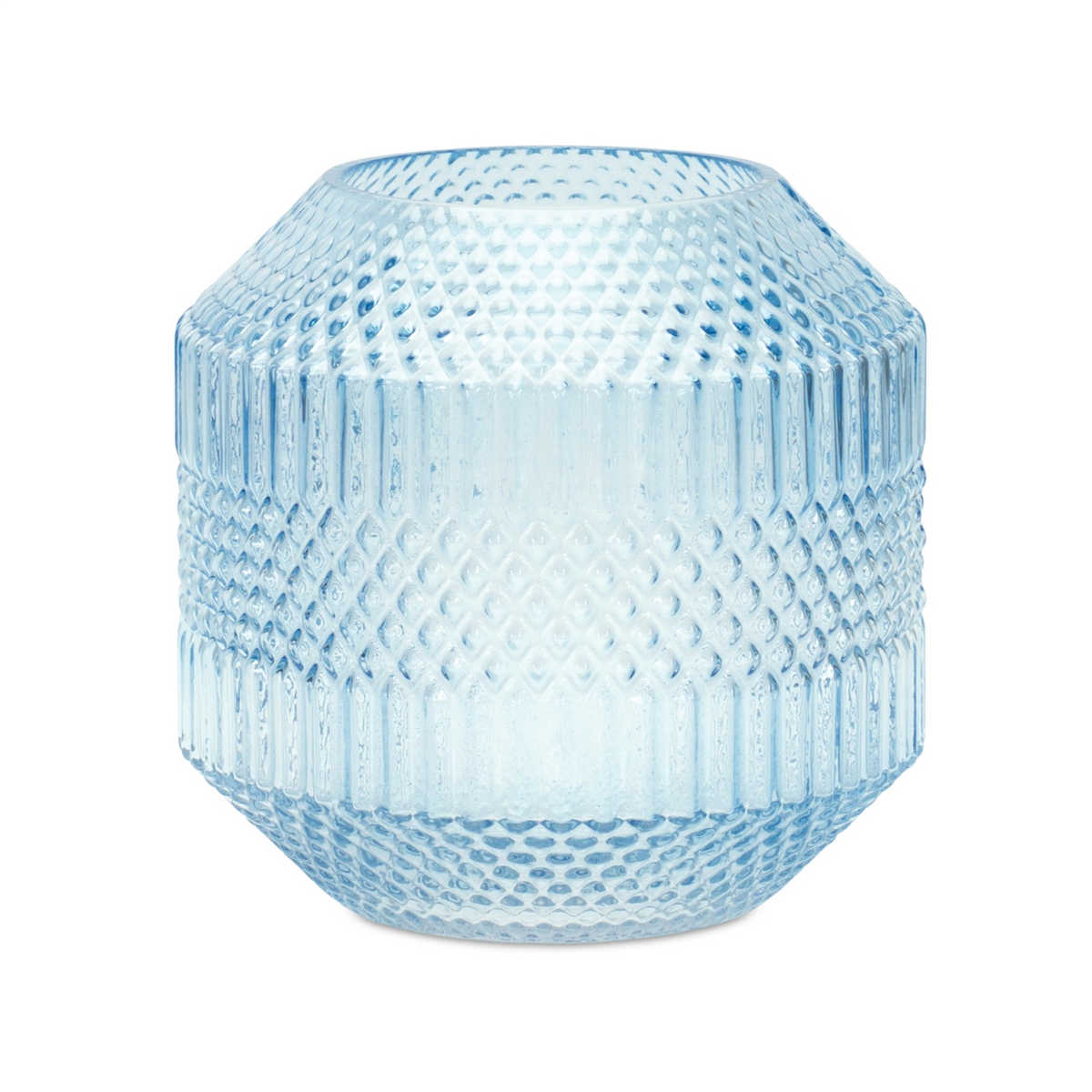 Diamond Pattern Blue Glass Vase or Candle Holder 8"H -Ship Only