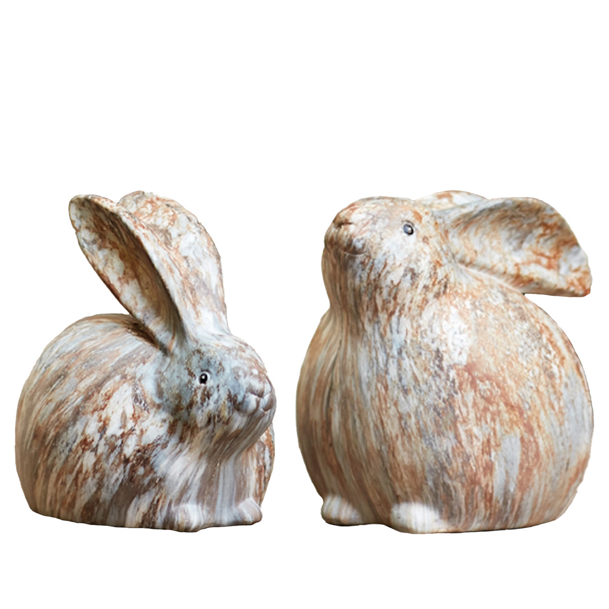 Modern Bunny Rabbit Figurine with Marble Finish (Set of 2) -Ship Only