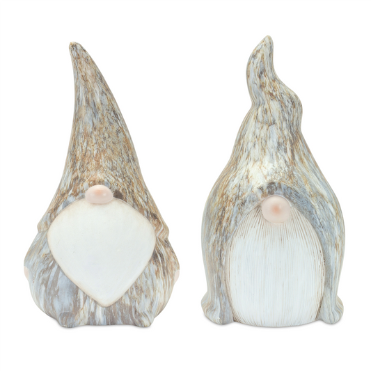 Modern Terra Cotta Gnome Figurine with Marble Finish (Set of 2) -Ship Only