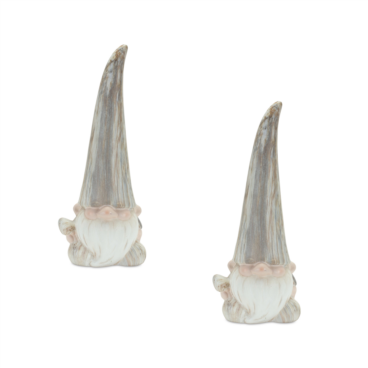 Modern Terra Cotta Gnome Figurine with Marble Finish (Set of 2) -Ship Only