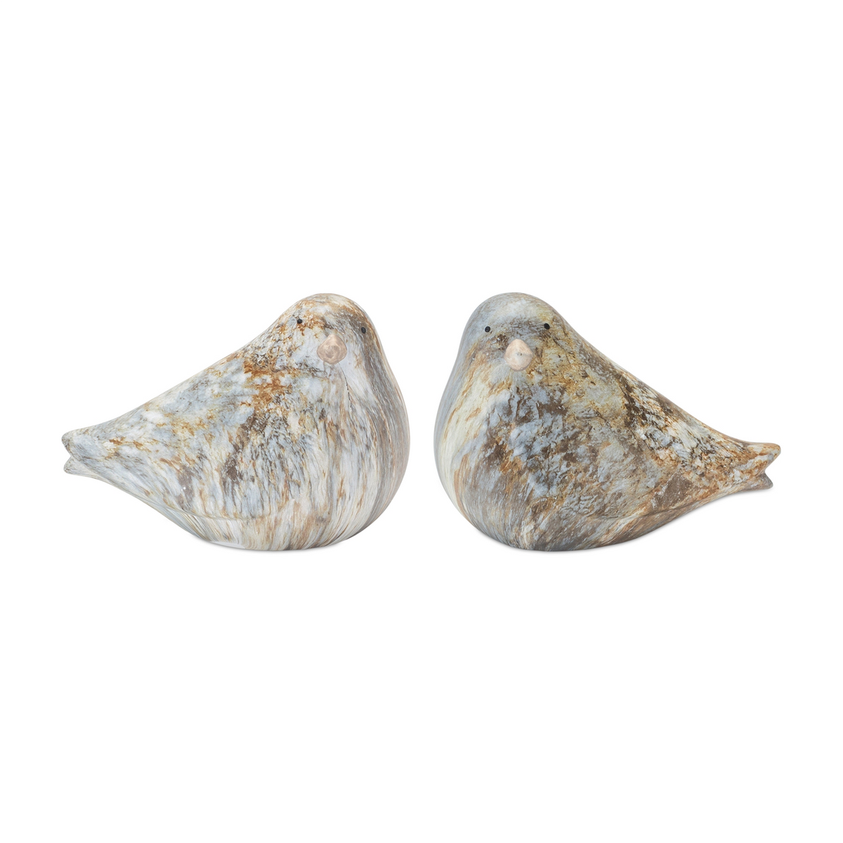 Terra Cotta Bird with Marble Design (Set of 2) -Ship Only