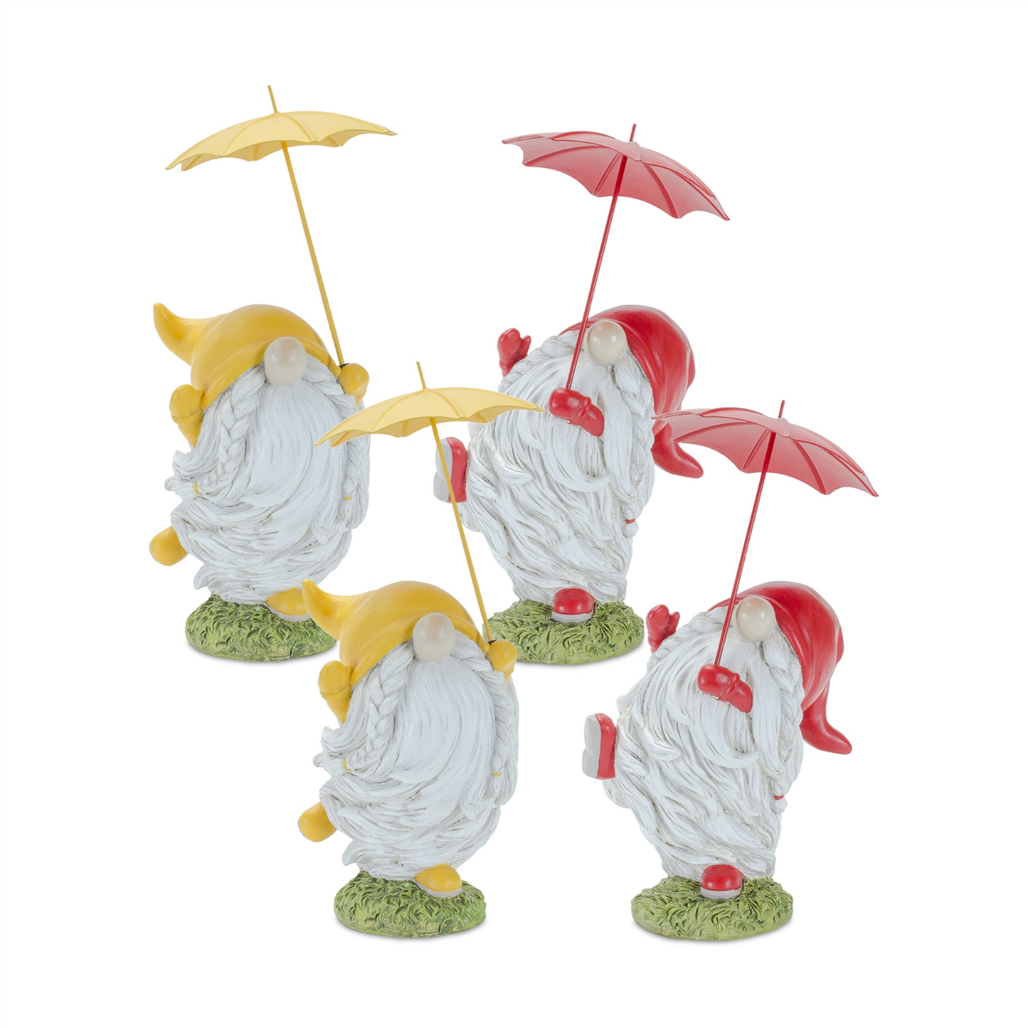 Whimsical Dancing Garden Gnome Figurine with Umbrella (Set of 4) -Ship Only