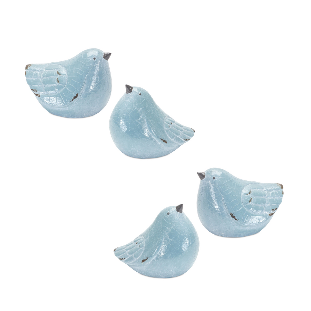Cracked Terra Cotta Bird Figurine with Distressed Finish (Set of 4) -Ship Only