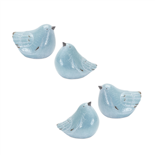 Cracked Terra Cotta Bird Figurine with Distressed Finish (Set of 4) -Ship Only