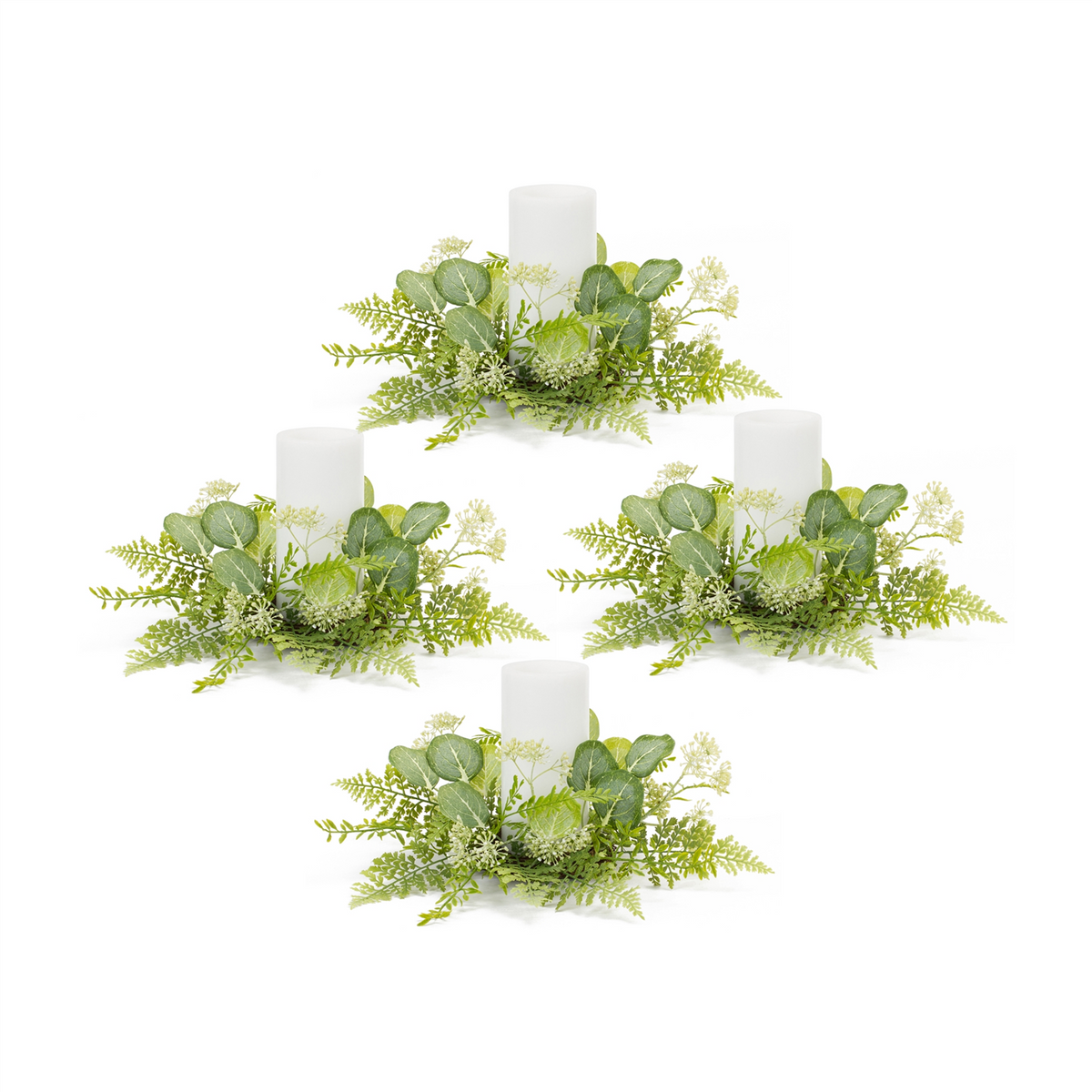 Mixed Fern and Eucalyptus Foliage Candle Ring (Set of 4) -Ship Only