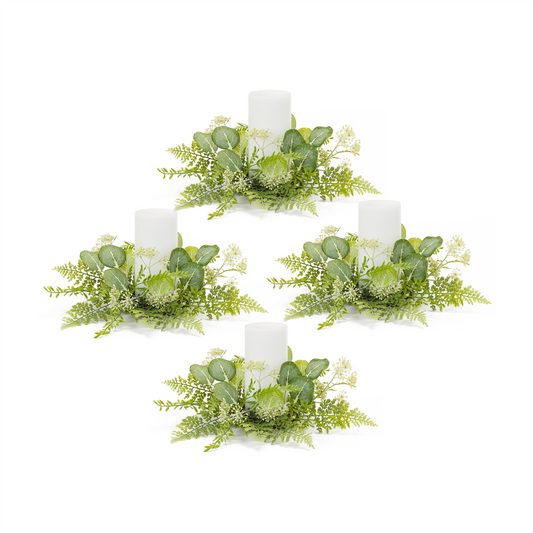 Mixed Fern and Eucalyptus Foliage Candle Ring (Set of 4) -Ship Only