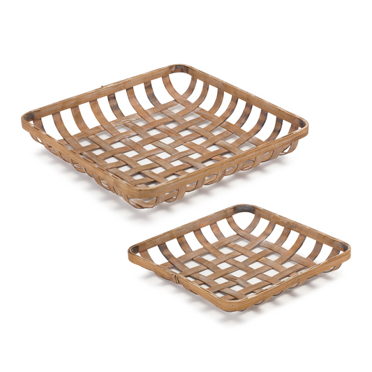 Square Bamboo Basket Tray (Set of 2) -Ship Only