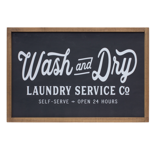 Wash and Dry Laundry Sign 18.25"L x 12"H MDF/Wood -Ship Only