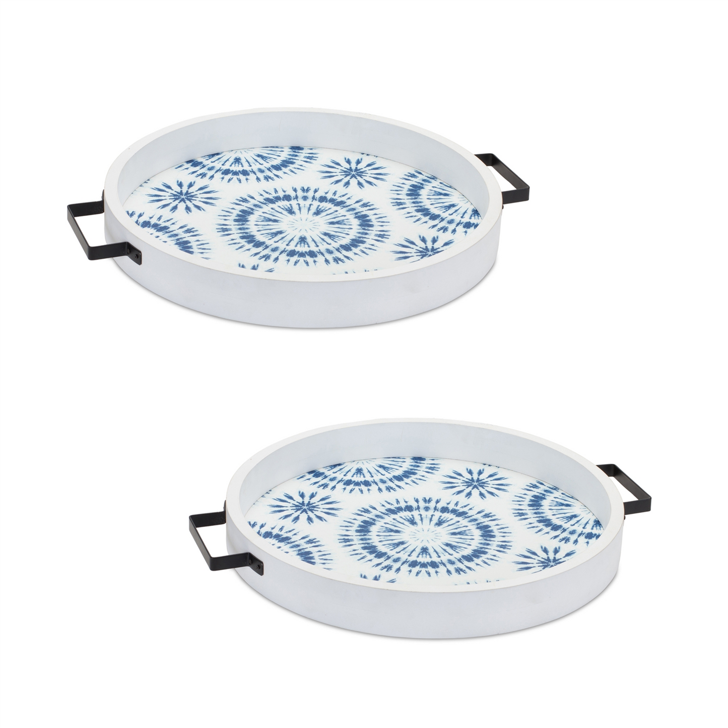 Round Wooden Tie-Dye Design Tray (Set of 2) -Ship Only